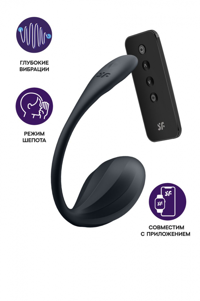 Виброяйцо на дистанционном управлении "Satisfyer Ribbed Petal" + приложение, черное 